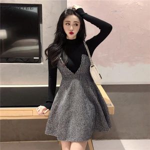 Work Dresses Dress Sets Women Elegant All-match Korean Style Office Lady Suspenders Soft Fashion Knitting A-line Sweater Leisure