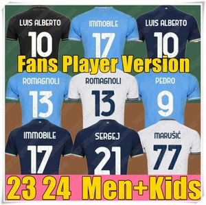 2023 Lazio Immobile Camisas de futebol Maglie 22 23 IMMOBILE LUIS BASTOS SERGEJ BADELJ LUCAS J.CORREA MARUSIC ZACCAGNI Homens Kit Infantil Camisa de Futebol 10º Aniversário