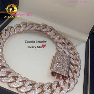 Collane con ciondolo Gioielli Zuanfa Hip Hop Oro rosa Chiusura con nome personalizzato Miami Vvs Moissanite Catena a maglie cubane con diamanti con chiusura con nome personalizzato 25 m