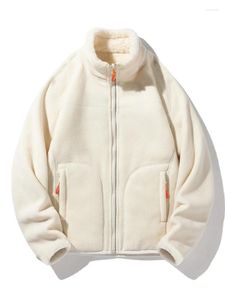 Herrjackor vinter män fleece jacka kvinnor avslappnad fast färg varm kappa fluffig korall sammet hajuku par beige purpurgrön