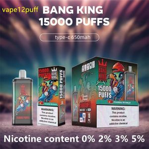 Bang King puff15000 15000puff disposable e-cigarette pre charged 650mahpod battery mesh coil 25ml puff15k vapeb box set with 20 flavors