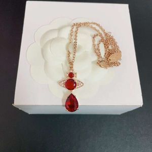 Planeta Colar Designer Colar para Mulher Vivienen Joias de Luxo Viviane Westwood Vivienne o do Oeste Gotas de Água Saturno Colar de Diamante Vermelho Feminino Minori