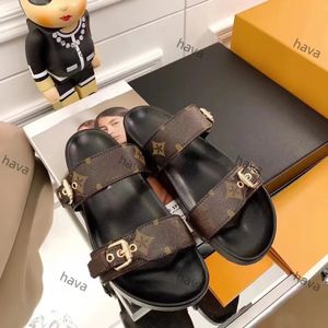 BOM DIA FLAT MULE 1A3R5M Designer Sandals Leather Cool Effortlessly Stylish Slides 2 Straps with Adjusted Gold Buckles Women Summer Slippers