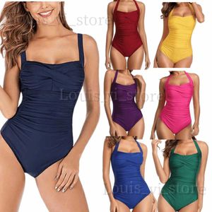 Costume da bagno da donna Costume da bagno nuovo costume intero plissettato in tinta unita bikini sottile sexy alla moda T240222