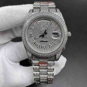 Iced Out Wristwatch 41mm Full Diamonds Sillver Case CZ Diamonds Roman Face 2813 Automatic Men Watch