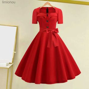 Urban Sexy Dresses Vintage Pin-Up Dress 1950s Rockabilly Dress Retro 1950s A-Line Midi Dress with Square Diper Big Hend Decor