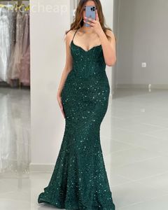 2024 ASO EBI DARK GREEN MERMAID PROM DRESS 스팽글 레이스 간단한 저녁 공식 파티 두 번째 리셉션 50 번째 생일 약혼 가운 드레스 Robe de Soiree ZJ65