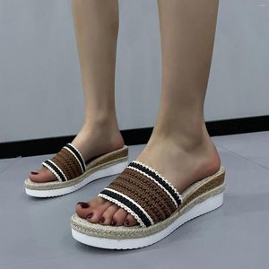 Sandali da donna moda estate stile bohémien tessuto colorato viso punta aperta tacco inclinato spesso sfocato S donna andare a piedi