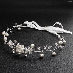 Fermagli per capelli Elegante fascia per capelli Accessori da sposa Diademi da donna con copricapo a nastro Scintillanti gioielli in cristallo Decorazione di perle