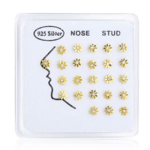 Jóias 24 pçs/set 100% 925 prata esterlina vintage strass ouro sol nariz anéis studs piercing jóias para mulheres meninas atacado novo