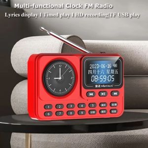 Högtalare Portable FM Radio Mini Clock Radiomottagare Trådlös Bluetooth -högtalare HD Recorder Support Lyrics Display TF USB Music Player