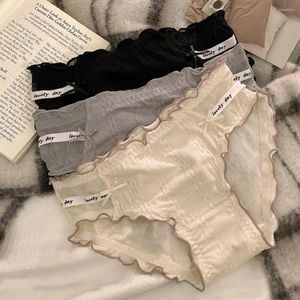 Women's Panties Breathable Underwear Sweet Style With Bow Decor Mid Waist Elastic Butt-lifted Letter For Anti-septic