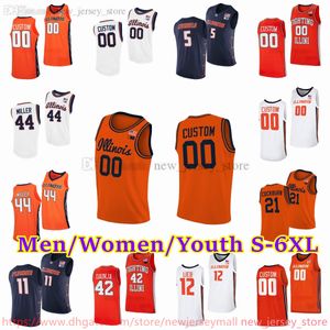 Personalizado S-6XL Illinois Fighting Illini 0 Terrence Shannon Jr. Camisa de basquete Marcus Domask Coleman Hawkins Quincy Guerrier Ty Rodgers Luke Goode Camisas costuradas