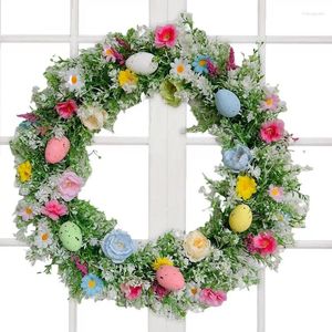 Dekorativa blommor Vårkrans konstgjorda och gröna lämnar hemväggdekor med färgglada ägg bondgård fönster hängande dekorationer dekorationer