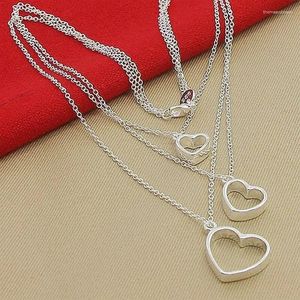 المعلقات Chuangcheng Deturing Love 925 Sterling Silver Three Heart Netlace Necklace Gift