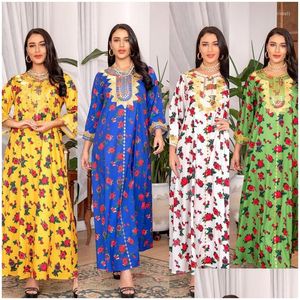 Basic Casual Dresses Arabic Dubai Hijab Dress For Women Green Ramadan Eid Jalabiya Fashion Muslim Moroccan Kaftan Turkey Islamic C Dhnme