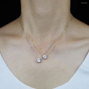 Pendants Single Stone Solitaire Cz Cubic Zirconia Delicate Dainty Link Chain 925 Sterling Silver Round Heart Square Crystal Necklace