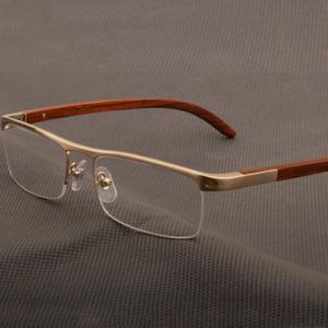 أزياء النظارات الشمسية إطارات النظارات الخشبية إطار الرجال نساء خمر نصف حافة العين البصرية وصفة طبية نظريات واضحة النظارات 238P