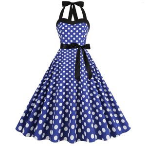 Casual Dresses Polka Dot Print Retro Summer Women 2024 Robe Swing Sexy Halter Backless Sundress 50S 60S Vintage Pinup Rockabilly Dress