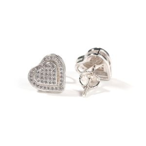 Iced Out CZ Zirconia Heart Stud Earringsfor Men Women 925 Sterling Silver Diamond Earrings Studs Hip Hop Rock Rapper Jewelry Gifts