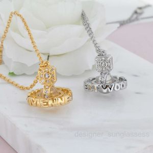 Collana Pianeta Collana di design per donna Viven Gioielli di lusso viviane westwood con lettere circolari intarsiate di diamanti Collo di Saturno tridimensionale