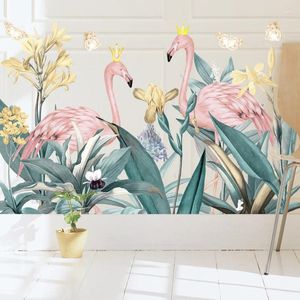 Wall Stickers Nordic Flamingo Lovers Green Grass For Living Room Bedroom Removable DIY Decals Art Home Decoration