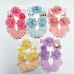 Akcesoria do włosów 1 Set Flower Lace Soft Cotton Socks Opaska na włosy pudełko prezentowe pudełko na nakrycia głowy elastyczne opaskę dla dziewcząt Księżniczka H055