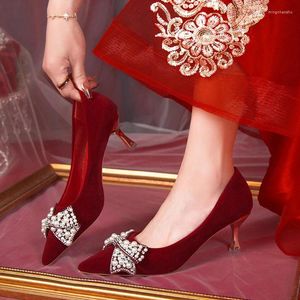 Dress Shoes Casual Heels Crystal Sandals Ladies Pointed Pumps 2024 Lace-Up Slip On Comfortable Ornaments Beige African Bridal Toe 3cm