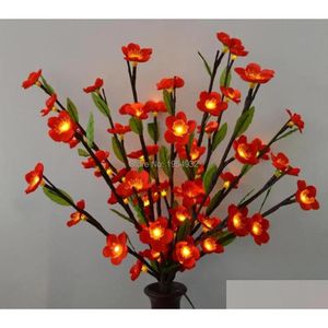 Decorative Flowers Wreaths Cherry Blossom Branch Light With Green Leaf 20 60 Leds Christmas Wedding Table Decoration Twig Drop Del Dhzkp