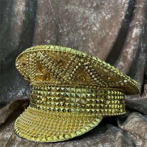 Basker Bejeweled Captain Hat Golden Crystal Sailor Surprise Gift for Girl Boys Beret Carnivals Music Festival