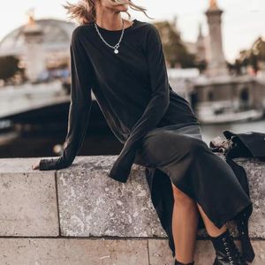 Lässige Kleider Hohe Qualität Solide Schlitz Boho Langes Kleid Frühling Sexy Oansatz Frauen Pullover Herbst Hülse Lose Party Maxi