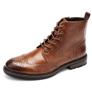 Temeshu Men Winged Oxford Side Zipper and Ankle Motorcycle Boots MS07