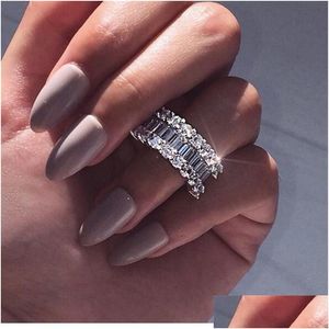 Pierścienie ślubne Przylot luksusowy biżuteria 925 Sterling Sier Fl Princess Cut White Topaz CZ Diamond Pierścień dla kobiet Drop Deli Dh9lz