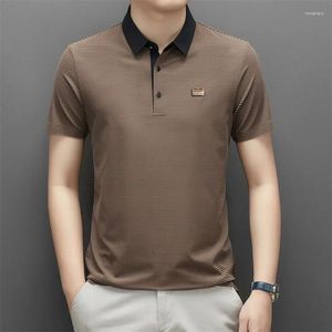 Erkek Polos 2024 Yaz Siyah Stripe Kısa Kollu Moda Formal Rahat Polo Düğmesi Külkü Ofisi Leydi T-Shirt İngiltere Tarzı Tops