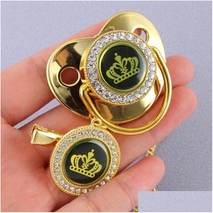 Schnuller# Schnuller 7 Farben Golden Crown Bling Schnuller und Clip für Baby Junge Mädchen 0-18 Monate BPA Fütterung Drop Lieferung Kinder Mater Dhwnr