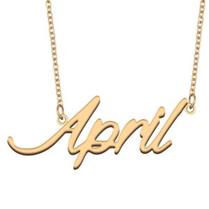 Colar com nome de abril, pingente de placa de identificação personalizada para mulheres, meninas, presente de aniversário, crianças, melhores amigos, joias banhadas a ouro 18k, aço inoxidável