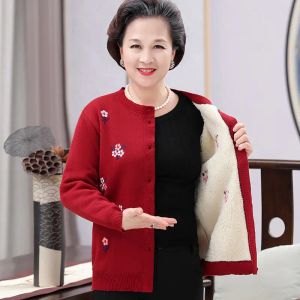 Cardigans Grandma's Sweater Spring Autumn Coat MiddleAged Elderly Winter Women's Cardigan Mother's Thickening Warm Lamb Velvet Jacket