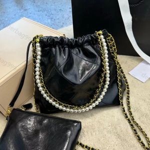 Классическая дизайнерская сумка черная кожаная сумка Сумка с жемчужной цепочкой Кожаная женская сумка для мусора Сумка большой вместимости Одно плечо ha269O