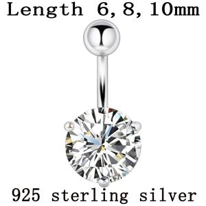 Jewelry Belly button ring real 925 sterling silver prong 10mm zircon clear stone body jewelry free shipping navel ring piercing jewelry