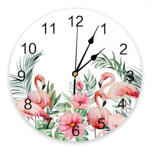 Настенные часы в садовом стиле, тропические растения, цветы, часы с принтом фламинго, современные бесшумные часы для гостиной, домашний декор, подвесные часы