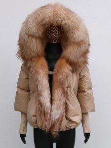 Casaco de pele feminino pato branco para baixo jaqueta super grande real gola de pele de raposa vermelha com capuz nova moda outerwear jaqueta puffer novo