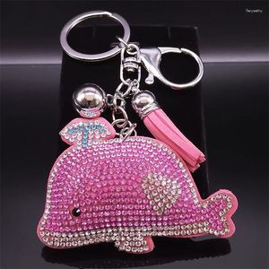 Keychains Y2K Pink Heart Whale Keychain For Women Girl Tassel Silver Color Alloy Keyring Cute Animal Bag Ornament Jewelry Llavero KS01