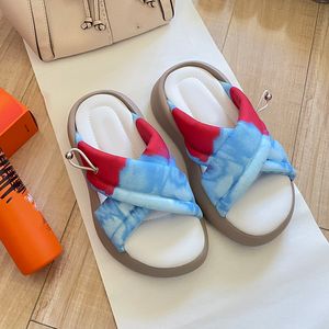 Bohemian Beach Slippers Casual Cross Sandals Towel Mules Flat Platform Comfort Mule Sandals Women Designer Slipper Mules Slide On Summer Luxury Beach Lazy Shoes