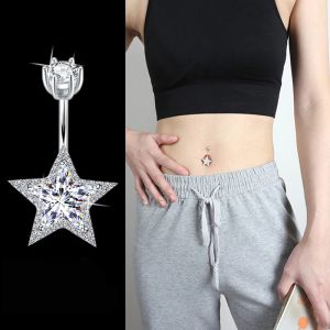 Biżuteria 925 Pure Sterling Srebrna gwiazda brzucha Kopanie przebijające się w luzem Bell Bell Pierścienie Cubic Zirconia Body Bindle Sexy Women Mężczyźni