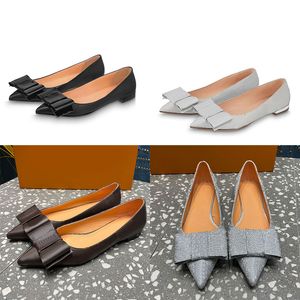 Blossom platt ballerina överdimensionerade båge kvinnor ballet lägenheter skor glitter textil loafer slip -lat komfort klänningskor canvas läder baotou silver -ton metallhäl