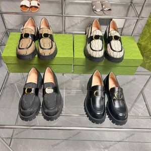 Luxusmarke Winter einteilige Loafer Damen Lederschuhe neue schwarze weiße Leder lässige Damenmode Brief Plattform Schuhe mit hohen Absätzen