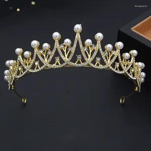 Hair Clips Gold Colors Tiaras And Crowns For Girls. Princess Headwear.Rhinestone Pearls Wedding Crown Headdress Bridal Jewelry