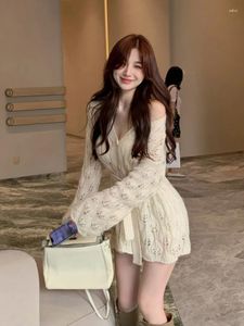 Casual Kleider Französisch Süße Strickkleid Frauen Sexy Elegante Schlanke Bodycon Büro Dame Mini Einteiliges Koreanische 2024 Herbst