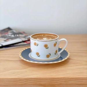 Kupalar fransız ins ayçiçeği seramik kahve fincan tabağı antika küçük sarı çiçek ikindi çayı