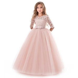 Girl's Dresses Teenage Girls Dress Summer Childrens Clothing Party Elegant Princess Long Tulle Baby Girls Kids Lace Wedding Ceremony DressesL2402